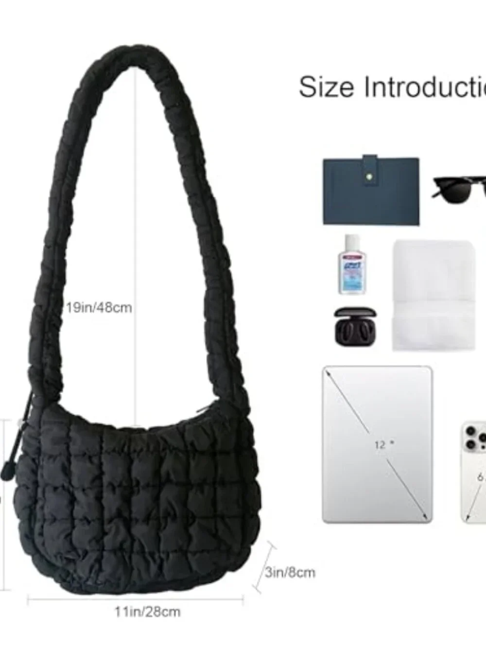 Quilted Puffy Hobo Crossbody Bag with Adjustable Strap